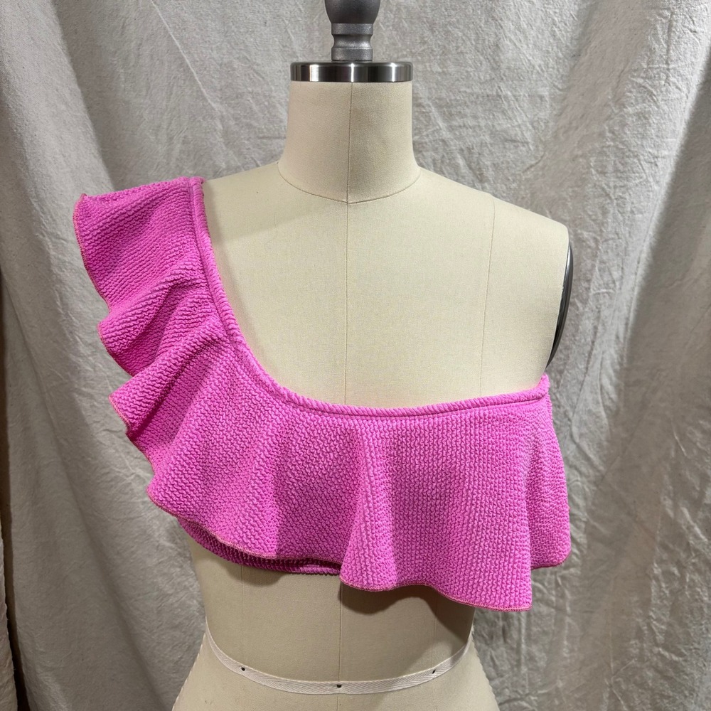 Dippin Daisys Pink Hearts Desire Penelope One Shoulder Ruffle Bikini Top S NWT